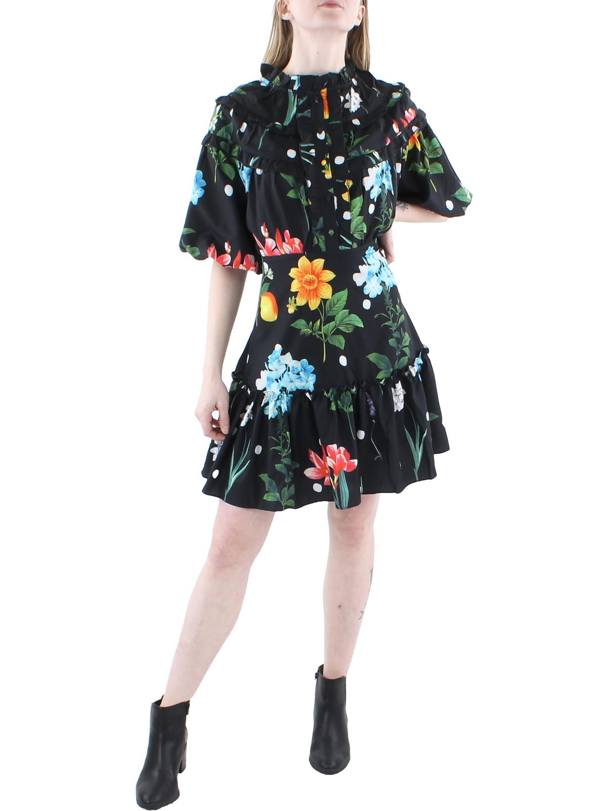 Shop Beulah Womens Floral Ruffles Mini Dress In Black