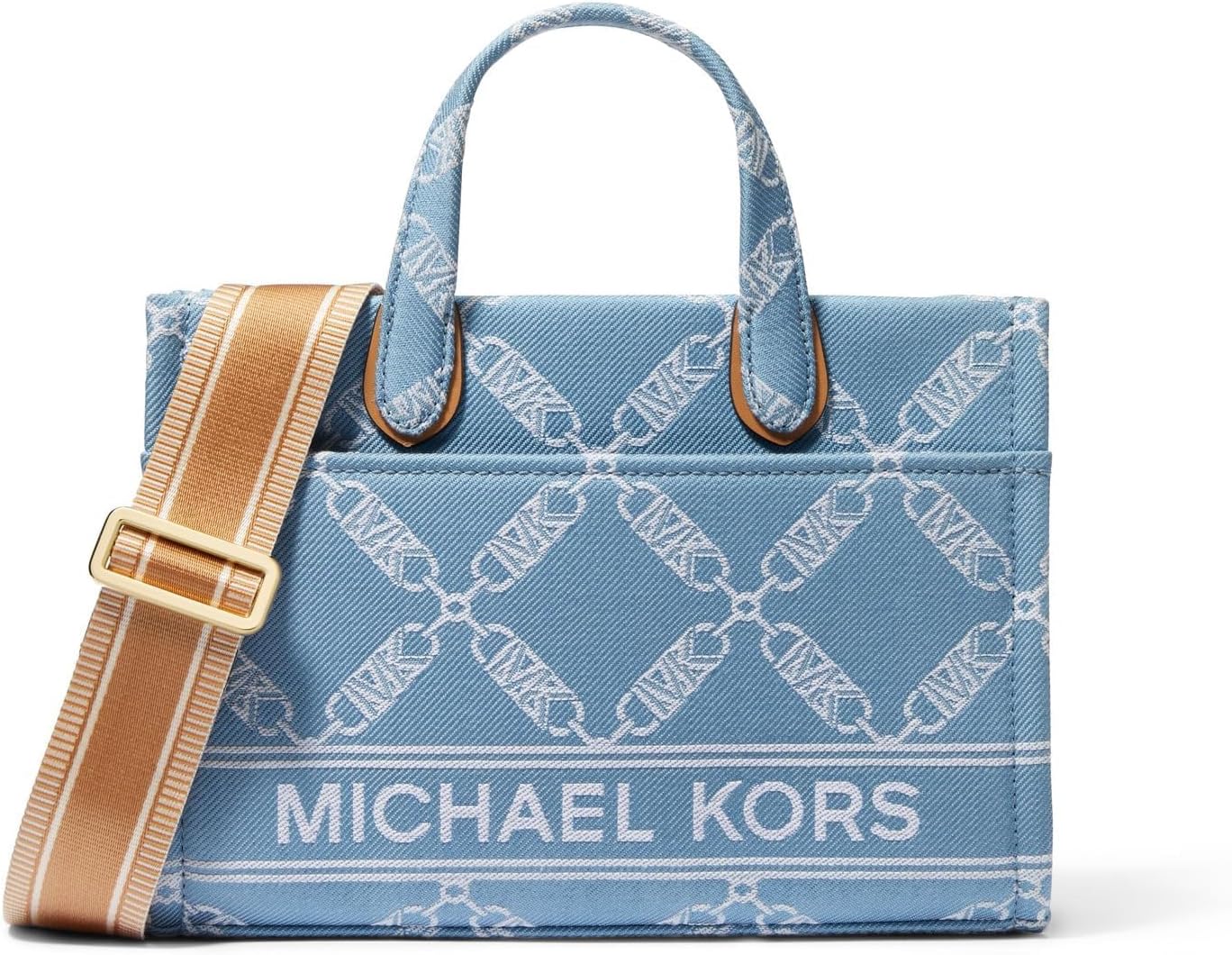 Shop Michael Michael Kors Michael Kors Gigi Small East West Messenger, Denim Multi In Blue