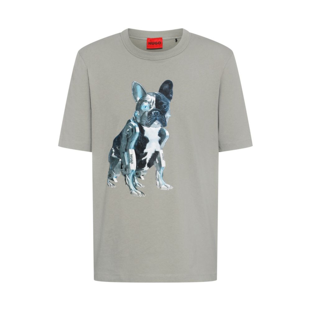 HUGO - Cotton-jersey T-shirt with dog artwork