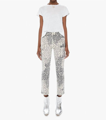 Mother mid rise dazzler ankle denim in shadow leopard