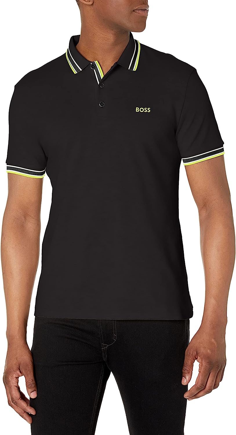 Shop Hugo Boss Boss Men's Curved Logo Regular Fit Pique Polo Shirt, Black Soil