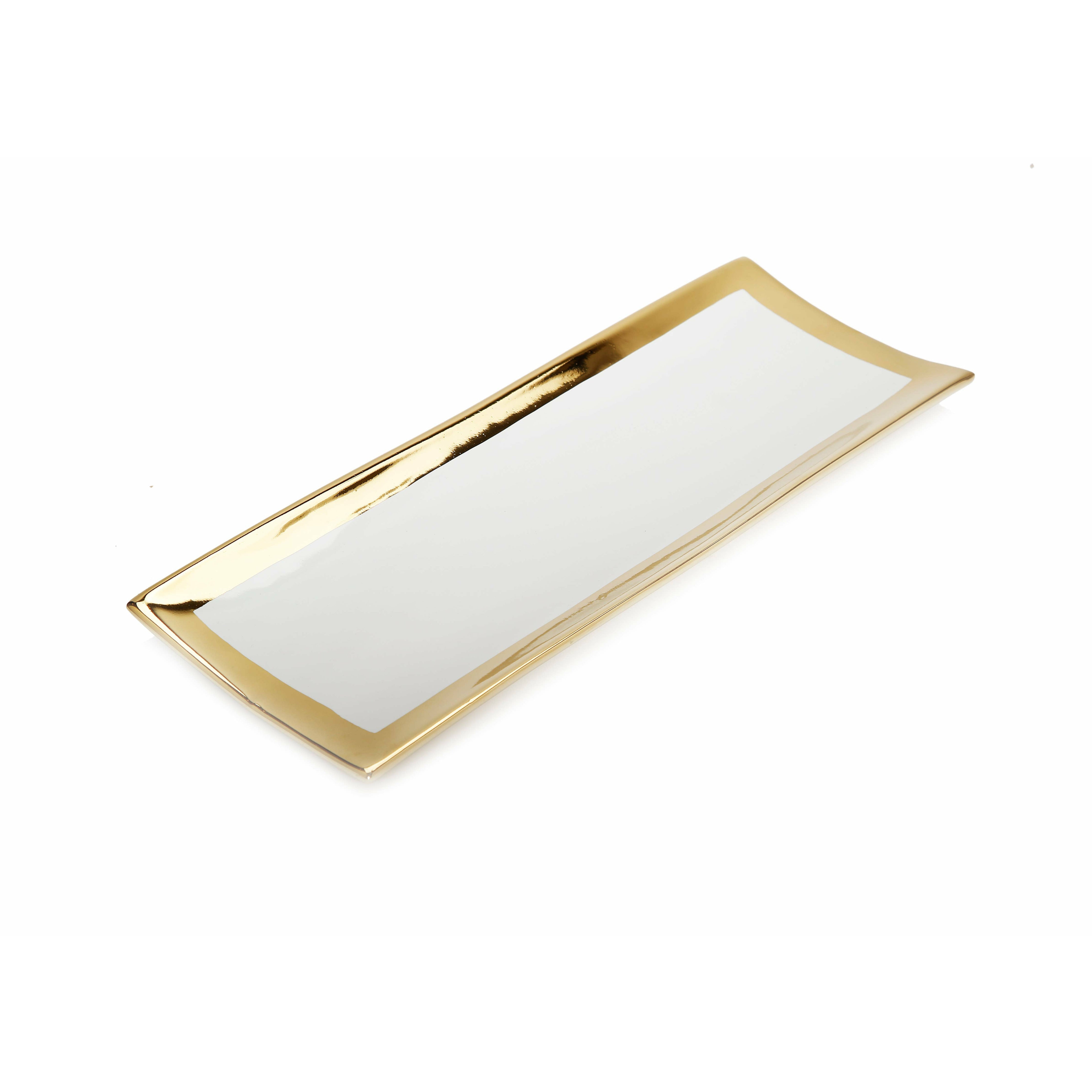 VIVIENCE Gold Edged White Rectangular Tray