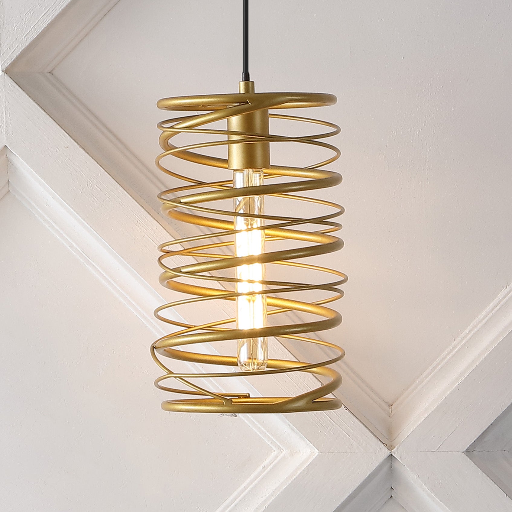 Shop Jonathan Y Helisa 7.25" 1-light Modern Contemporary Iron Spiral Led Pendant, Gold Painting