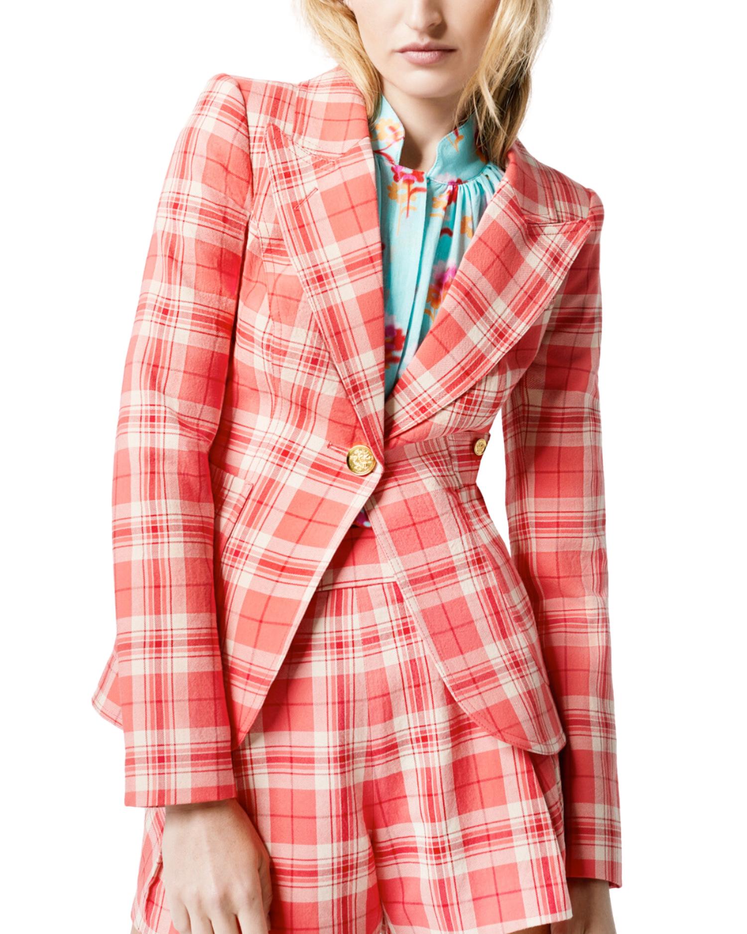 SMYTHE PATCH POCKET DUCHESS BLAZER IN WATERMELON PLAID