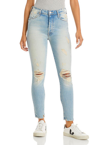 Mother miranda womens distressed light wash jeans