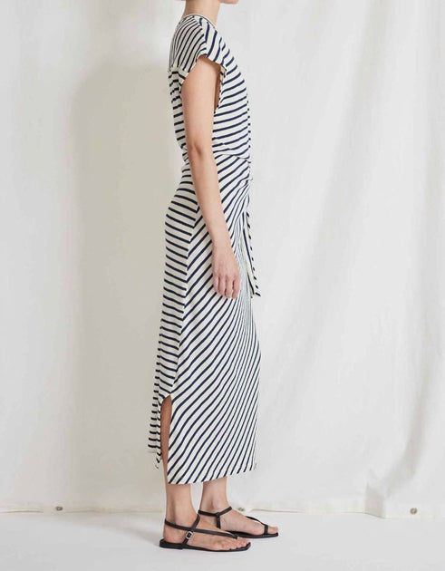 Apiece Apart Vanina Cinched Waist Dress in Navy & Cream Stripe | Shop ...