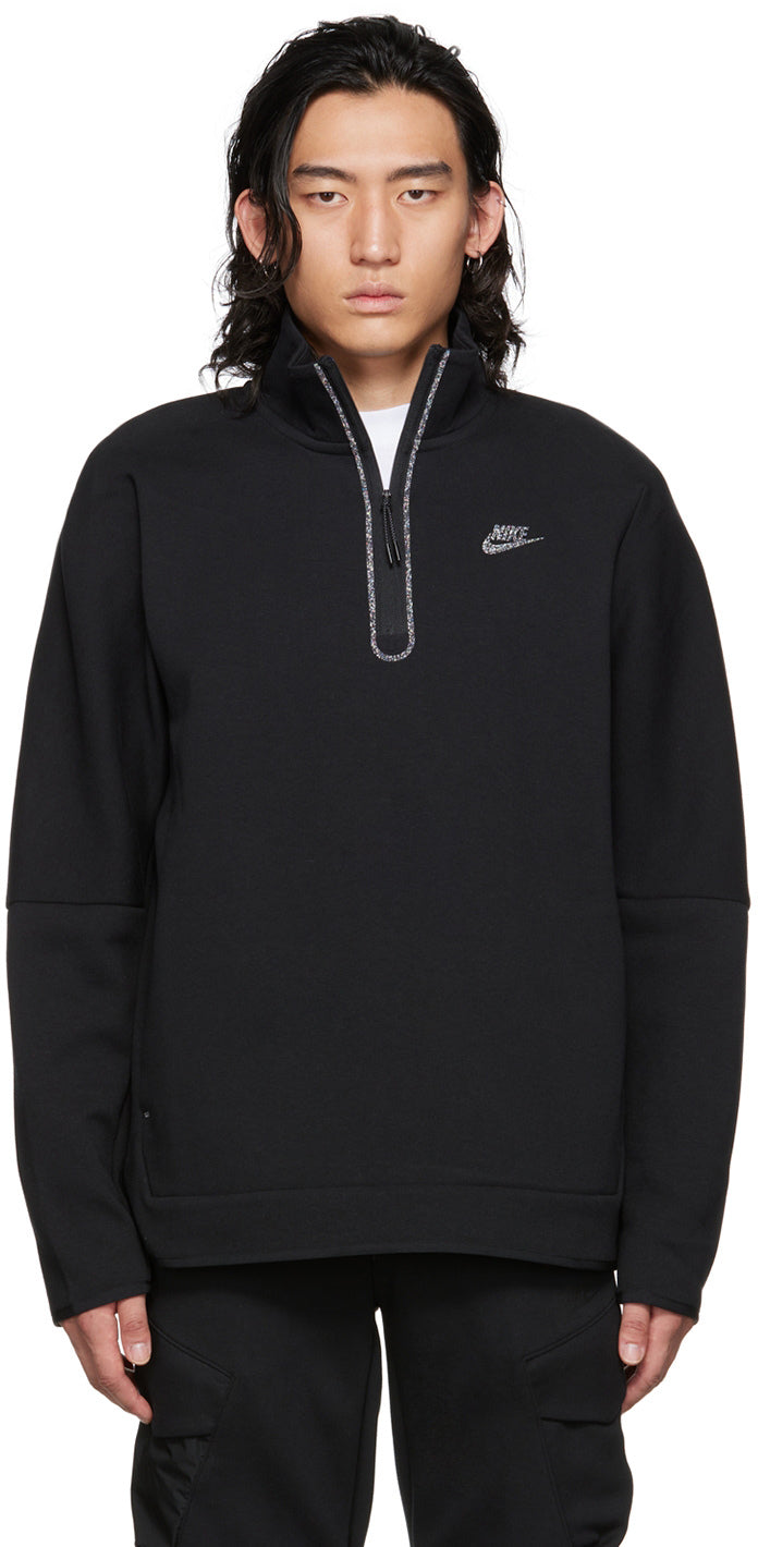 Shop Nike Men Solid Black Sportswear Half-zip Stand Collar Sweatshirt Activewear