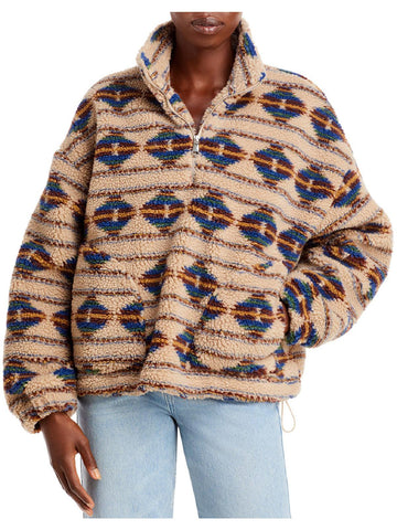 Aqua womens aztec print warm faux fur coat