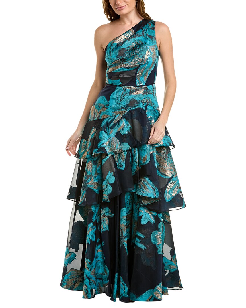 Aidan Mattox One shoulder Tiered Ballgown In Blue ModeSens