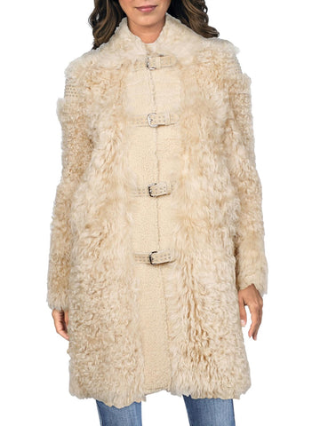 Red Valentino womens lamb fur embellished dress coat