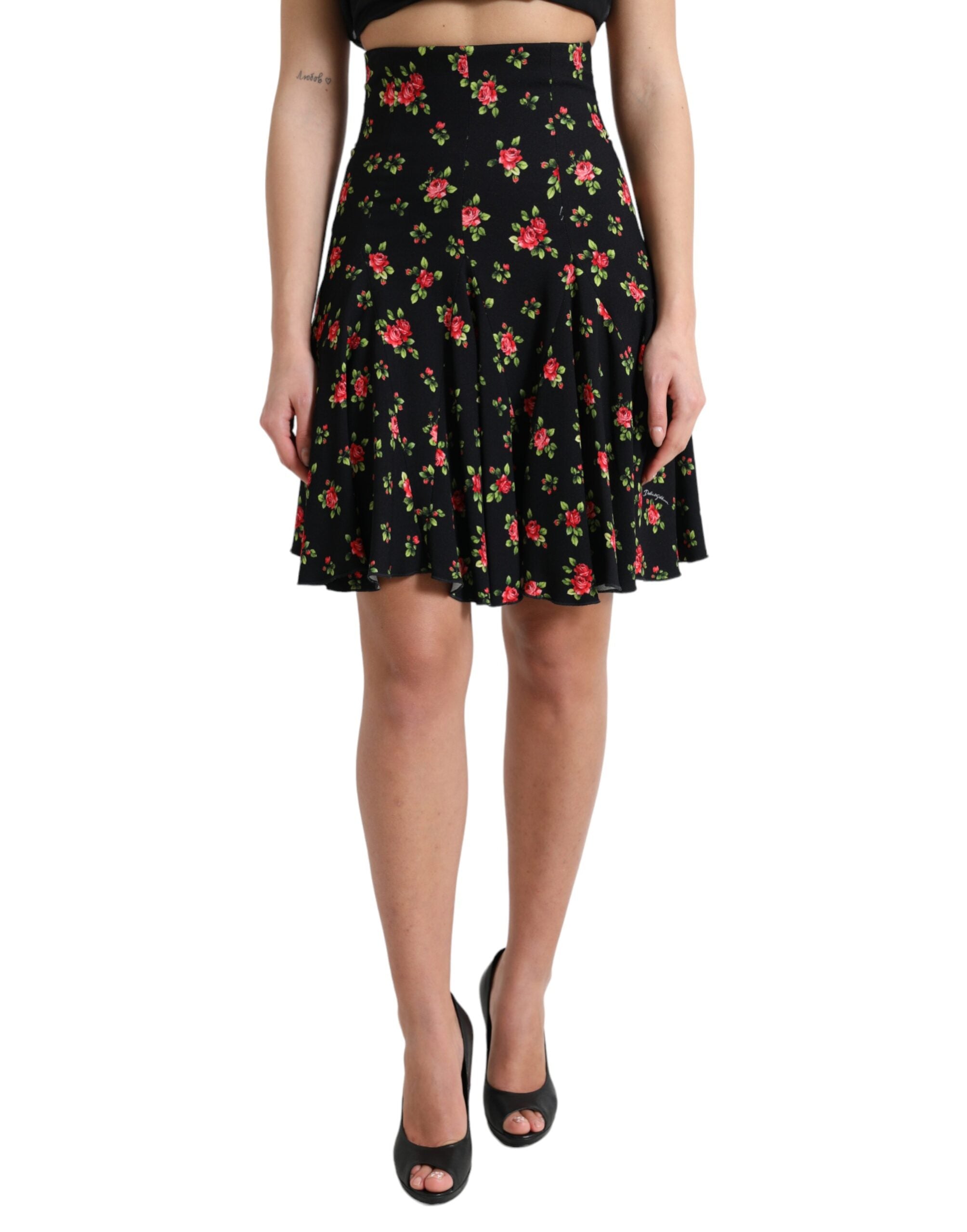 DOLCE & GABBANA Dolce & Gabbana  Rose Print High Waist A-line Mini Women's Skirt