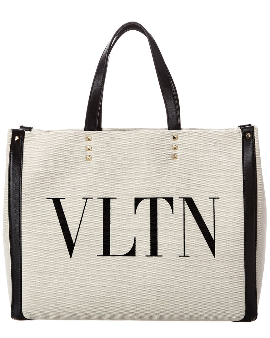 VALENTINO GARAVANI Valentino VLTN Grande Plage Medium Canvas & Leather Tote