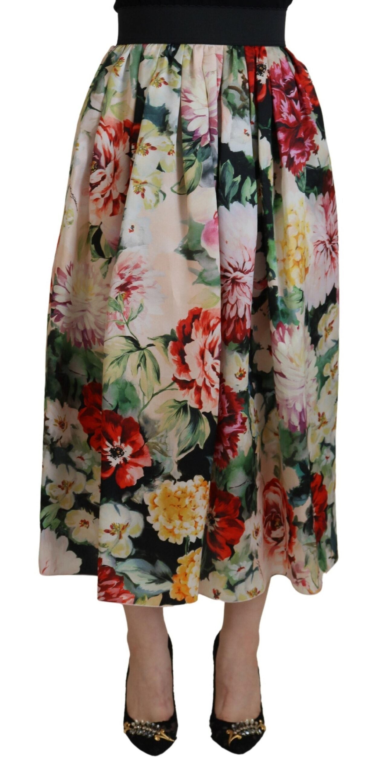 DOLCE & GABBANA Dolce & Gabbana  Floral Silk High Waist Aline Women's Skirt