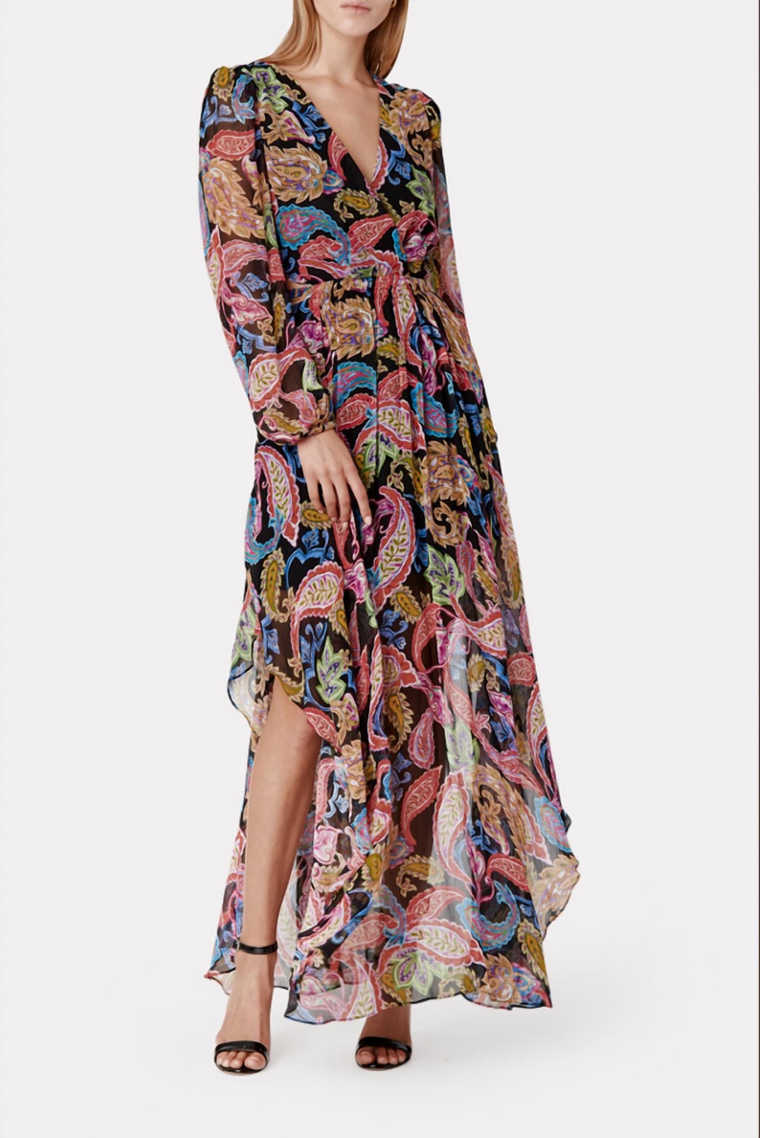 MILLY Wilfred Paisley Chiffon Dress in Black Multi