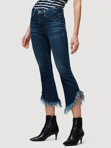 Frame le crop mini boot shredded raw jean in bayberry