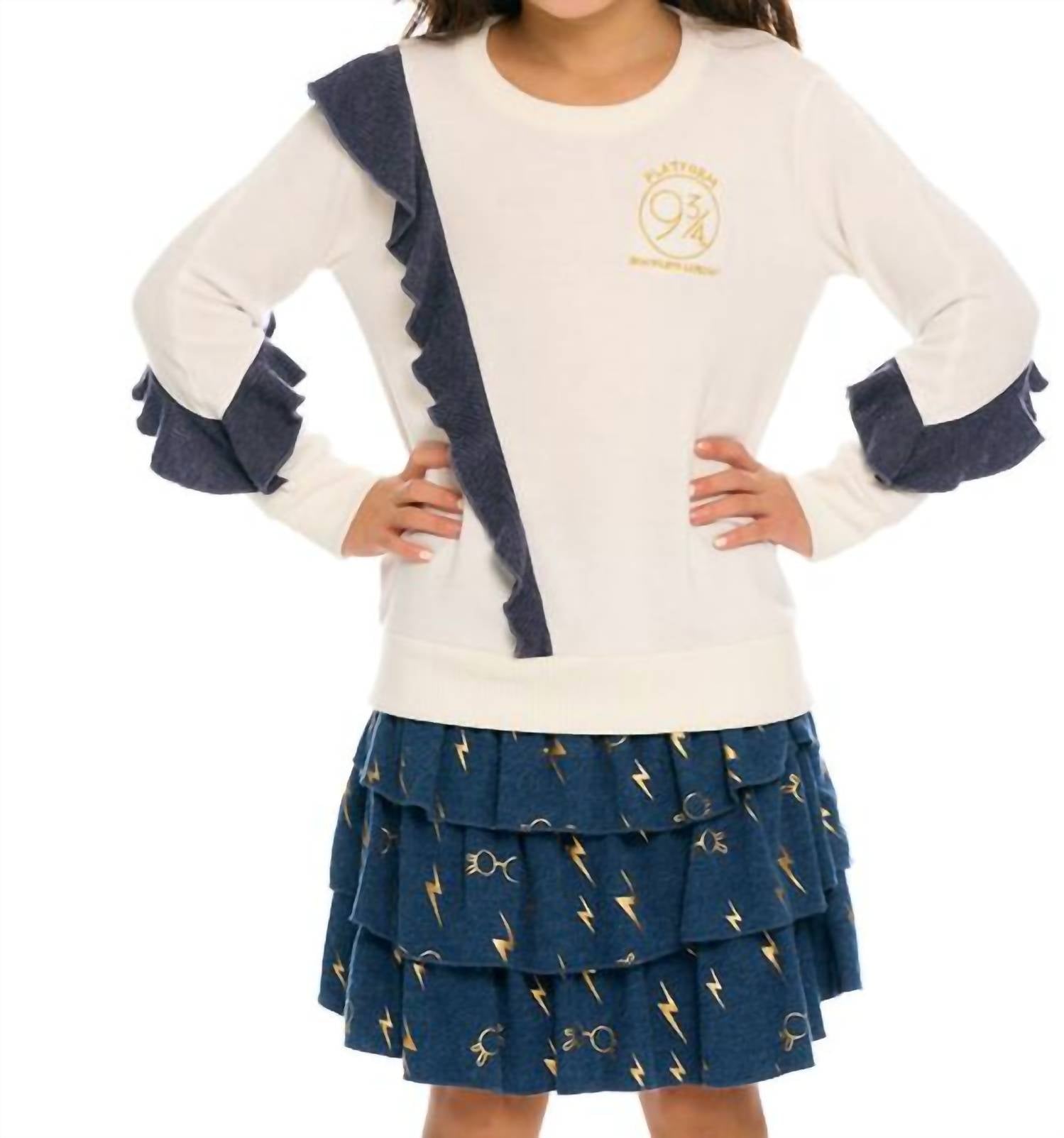 CHASER Kids Harry Potter - Hogwarts Ruffle Pullover in Cream