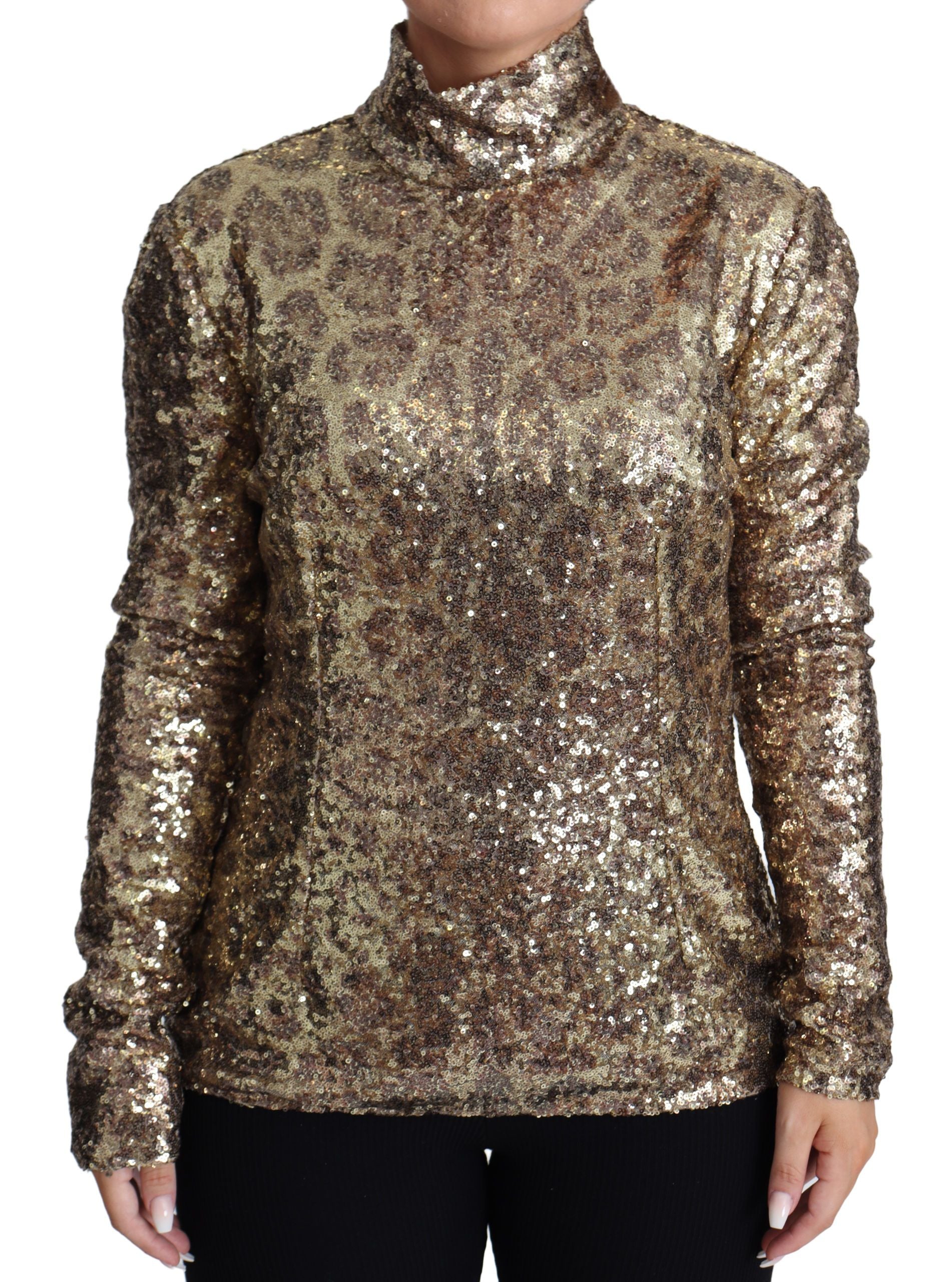DOLCE & GABBANA Dolce & Gabbana  Leopard Fit Turtleneck Sequin Women's Sweater