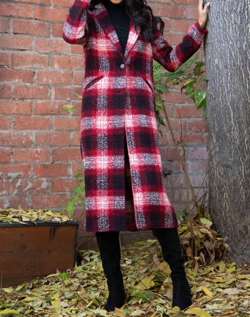 Eva Franco longline plaid coat in red plaid