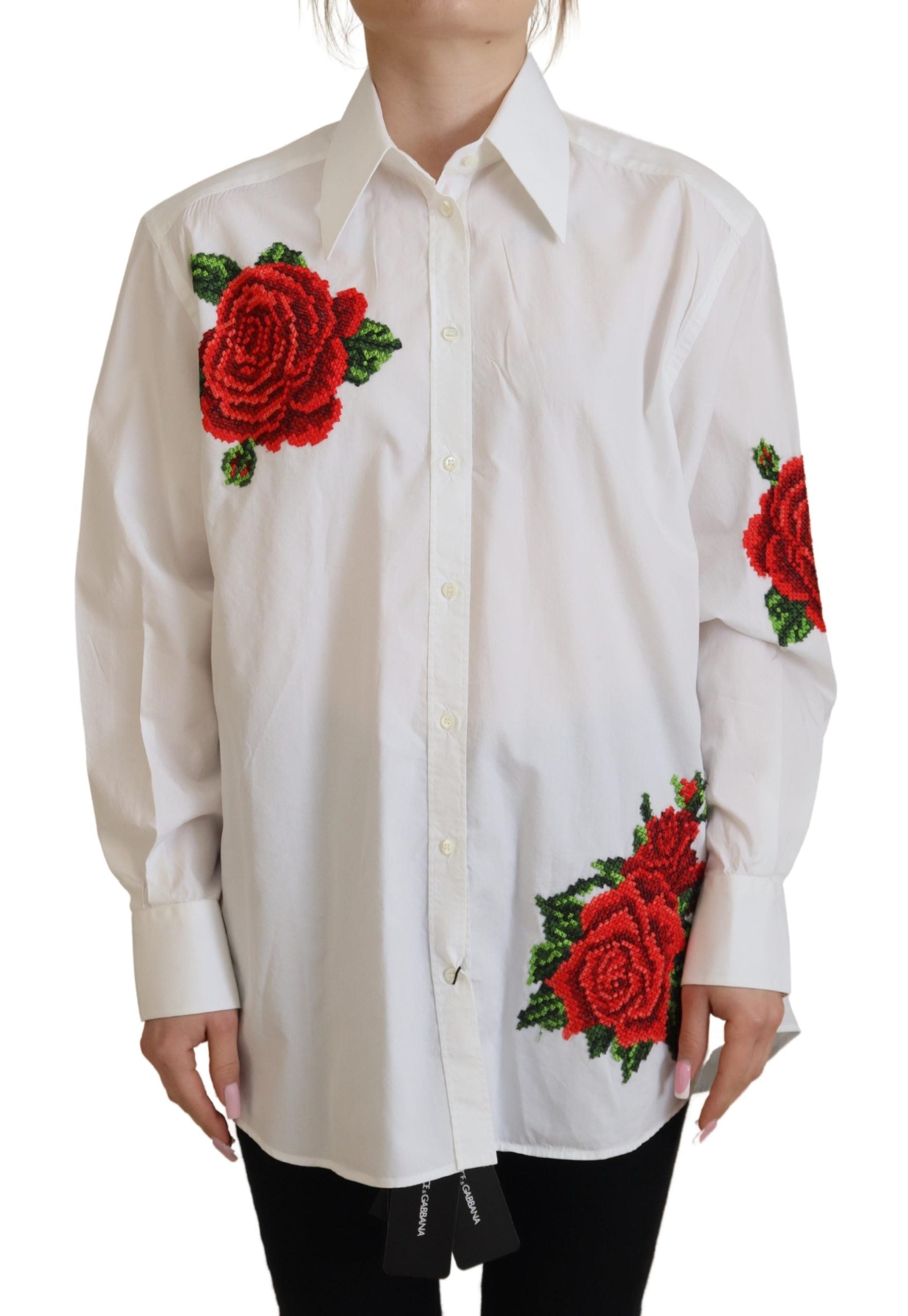 DOLCE & GABBANA Dolce & Gabbana  Cotton Flower Embroidery Shirt Women's Top