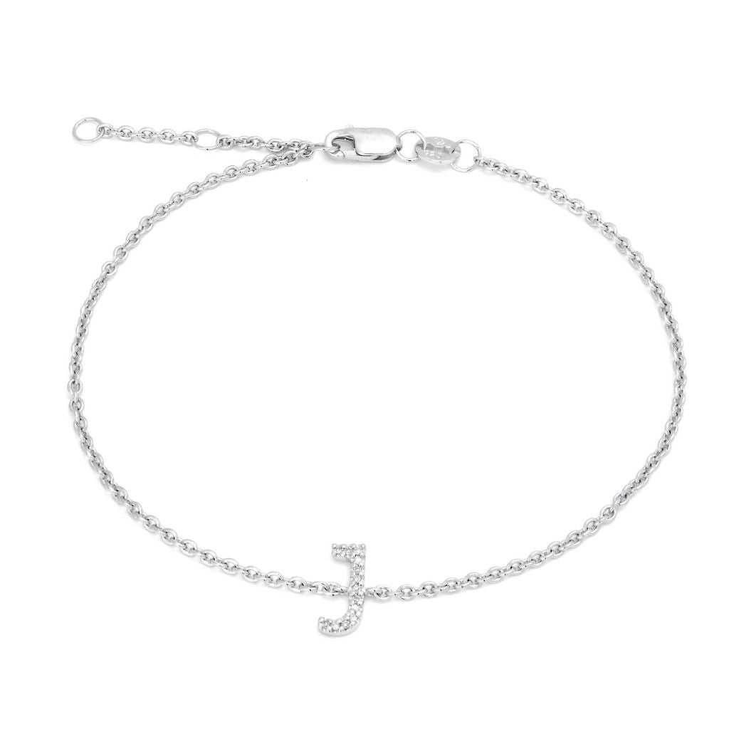 Square Initial Lock Bracelet with Diamonds - Silver