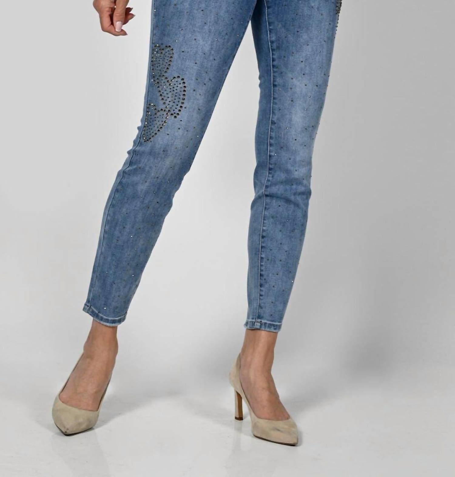 Frank Lyman Rhinestone Detail Ankle Jean In Blue