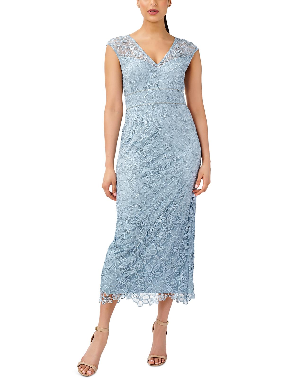 Shop Adrianna Papell Womens Lace Long Evening Dress In Blue