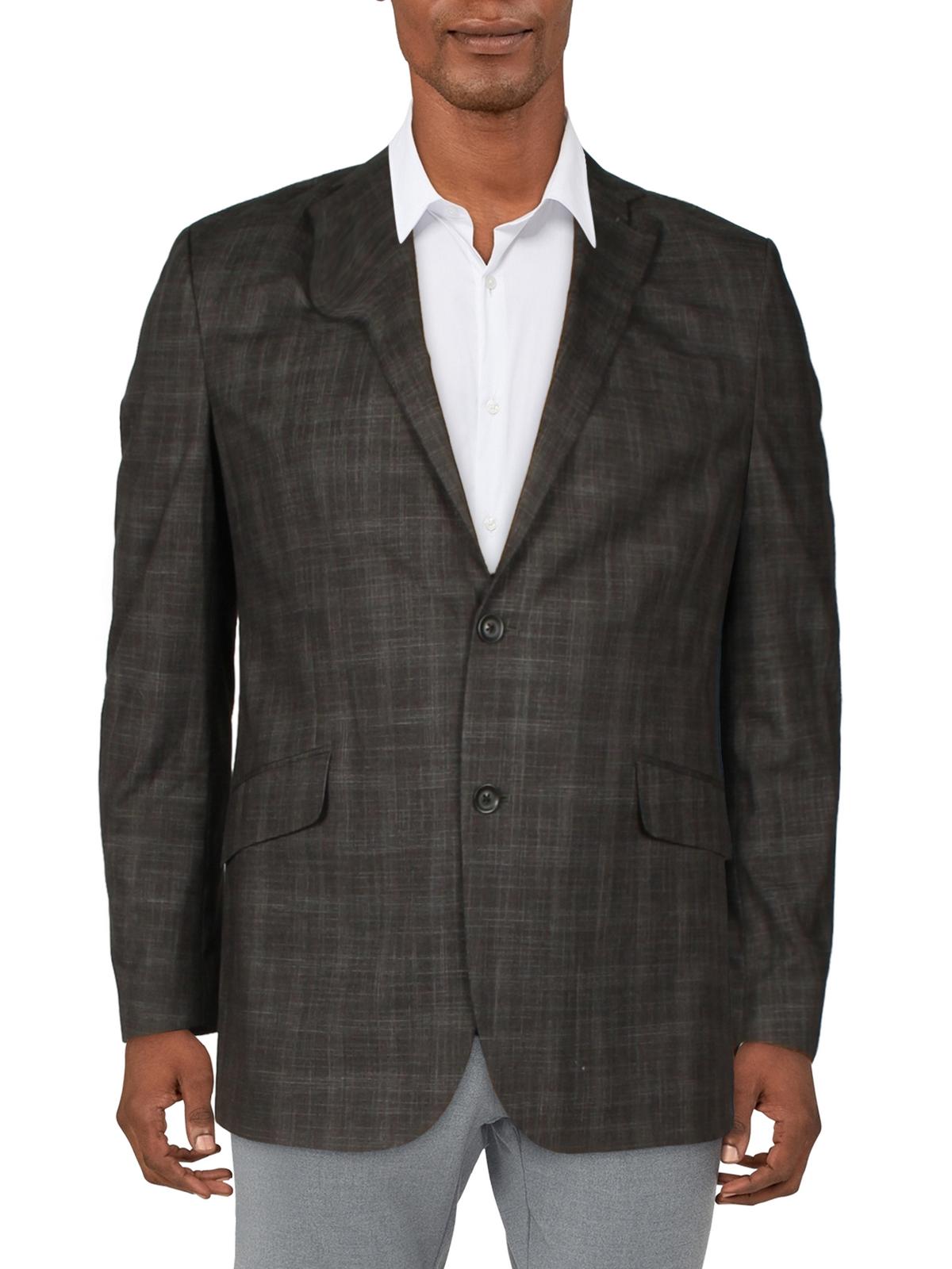 Shop Kenneth Cole Reaction Mens Glen Plaid Business Two-button Blazer In Grey