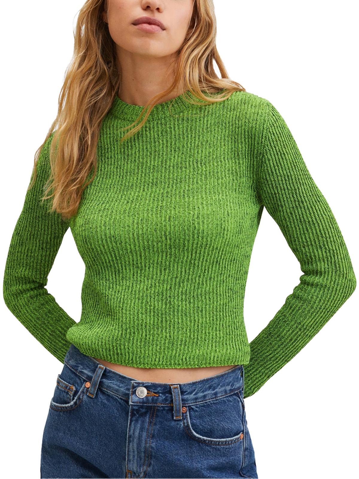 Shop Mng Womens Knit Long Sleeve Crewneck Sweater In Green