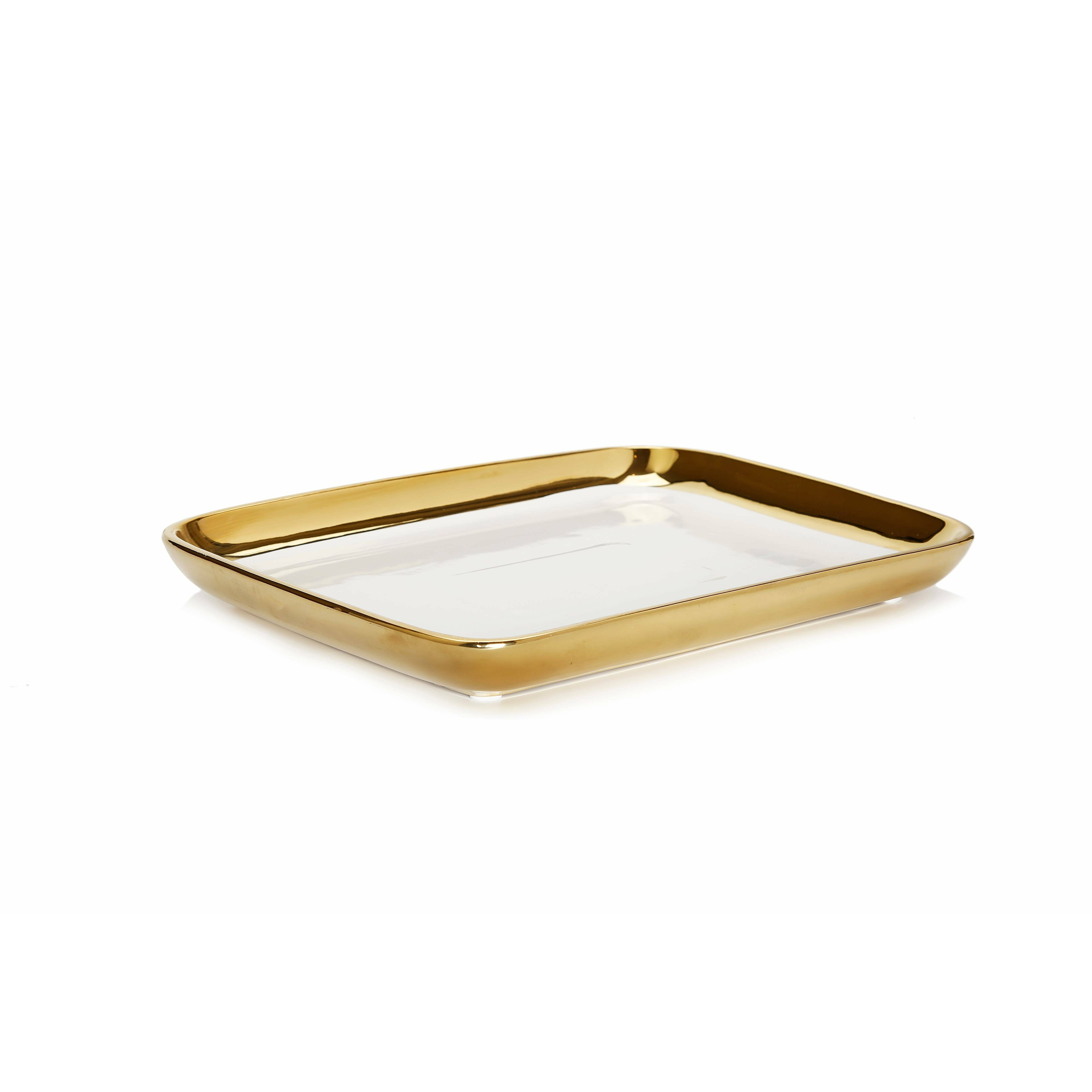 VIVIENCE Gold Edged White Oblong Tray