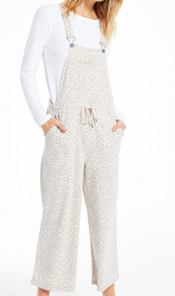 Z Supply tonal cinched waist overalls in leopard