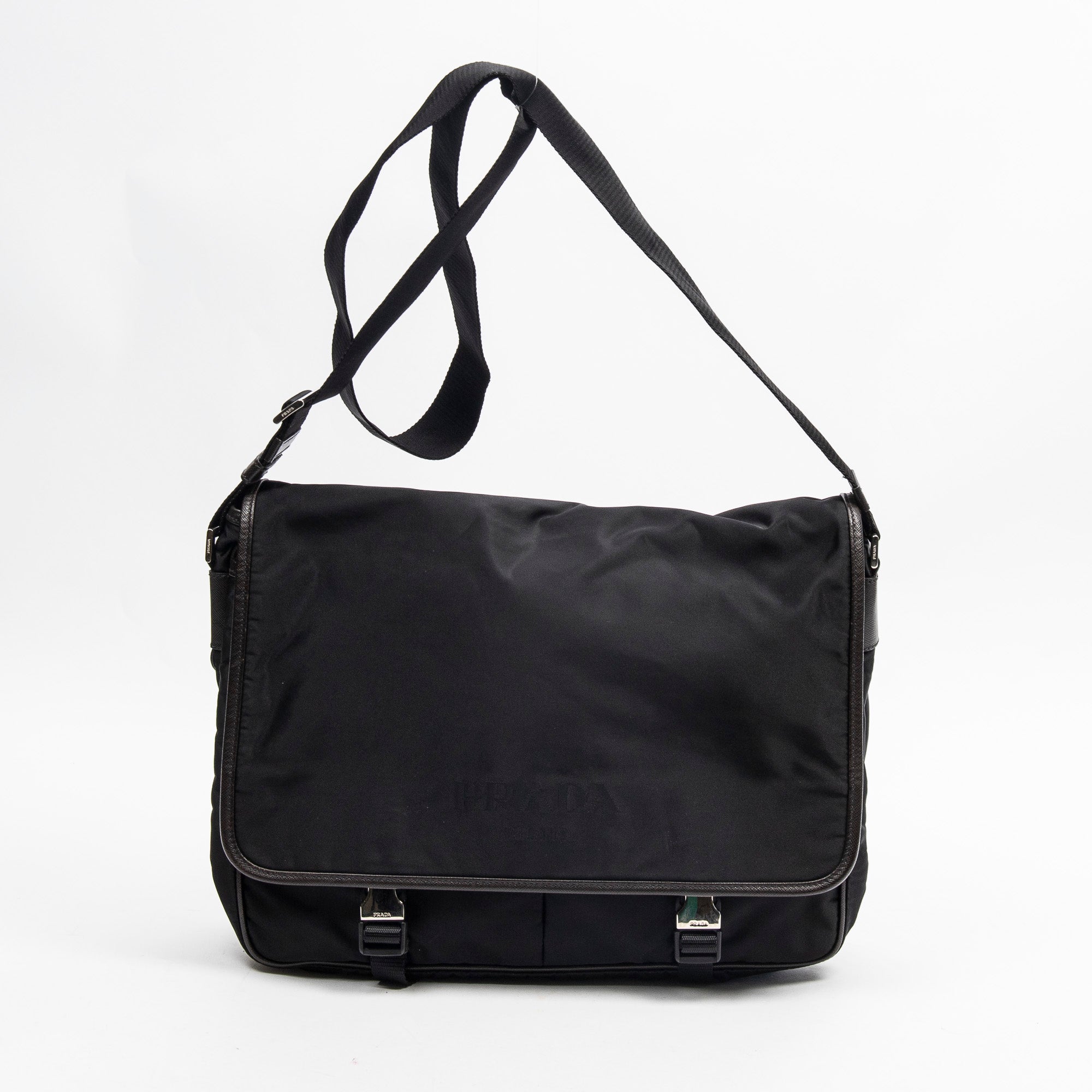 Shop Prada Messenger Flap In Black