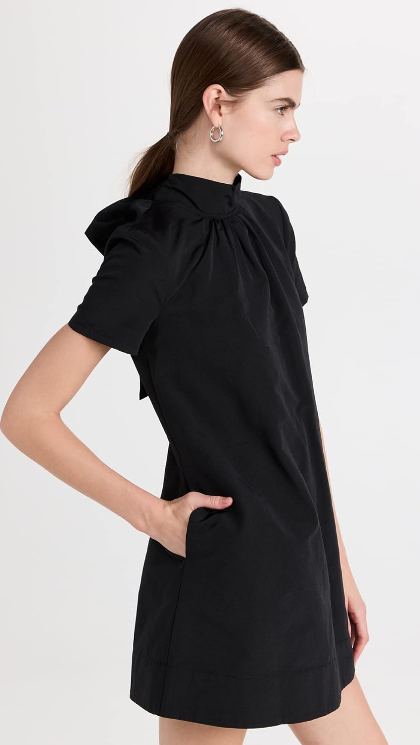 Shop Staud Women's Ilana Mock Neck Short Sleeves Mini Dress Black