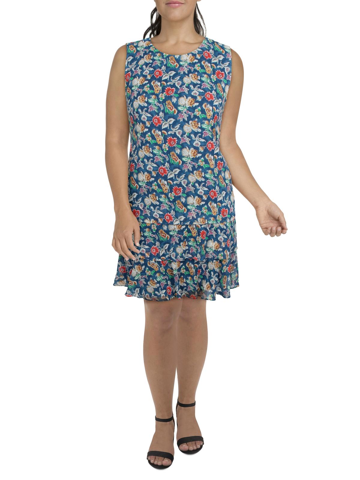 Shop Lauren Ralph Lauren Womens Layered Mini Shift Dress In Blue