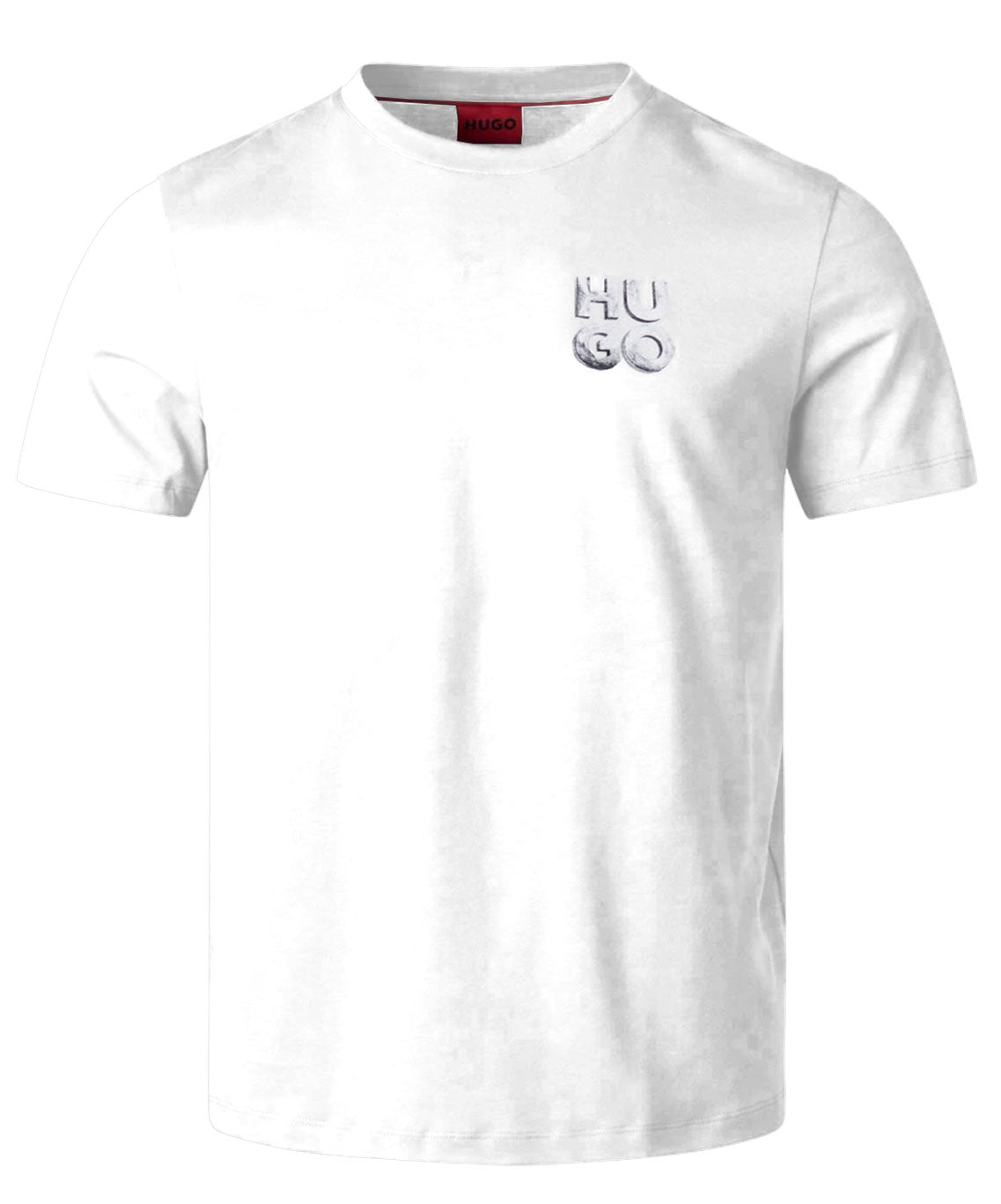 Shop Hugo Boss Hugo Men's White Stacked Logo Short Sleeve Crew Neck Cotton T-shirt