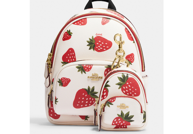 Coach Outlet Mini Court Backpack Bag Charm With Wild Strawberry Print |  Shop Premium Outlets