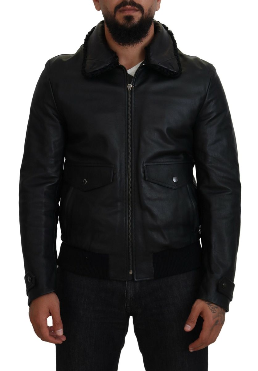 DOLCE & GABBANA Dolce & Gabbana  Lamb Leather Colla Men Coat Men's Jacket