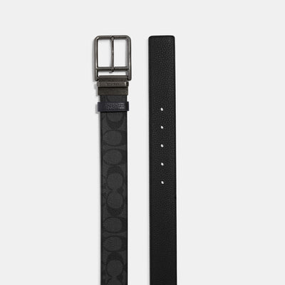 코치 COACH Outlet double bar buckle cut to size reversible belt, 38 mm,gunmetal/charcoal/black