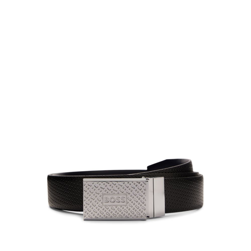 BOSS - Reversible belt in Italian leather with monogram buckle