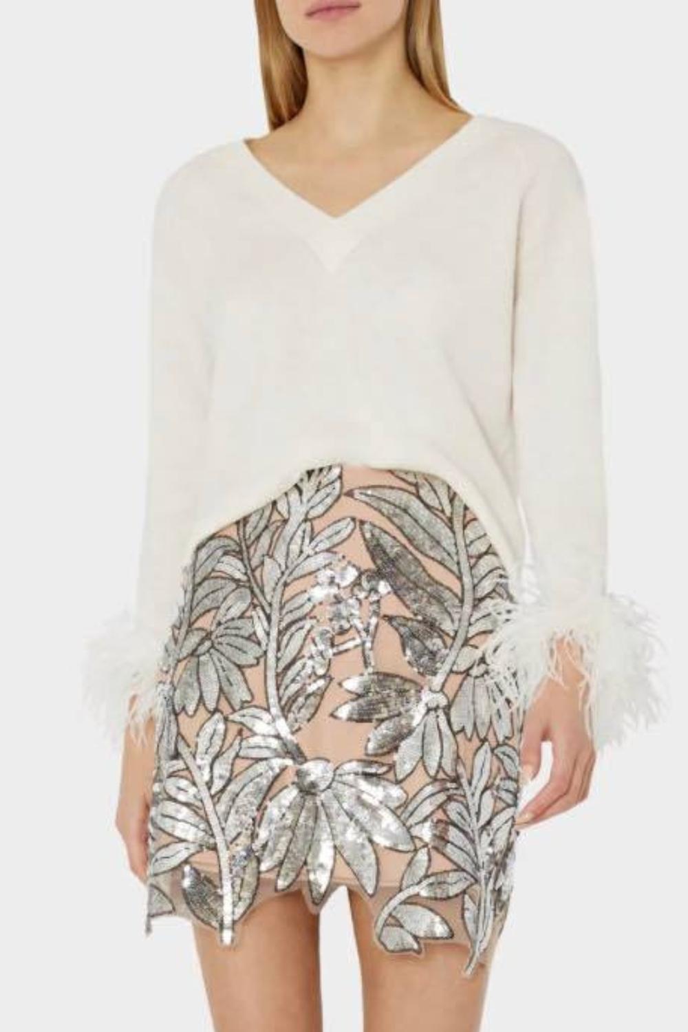 MILLY Feather Cuff Sleeve Sweater in Ivory