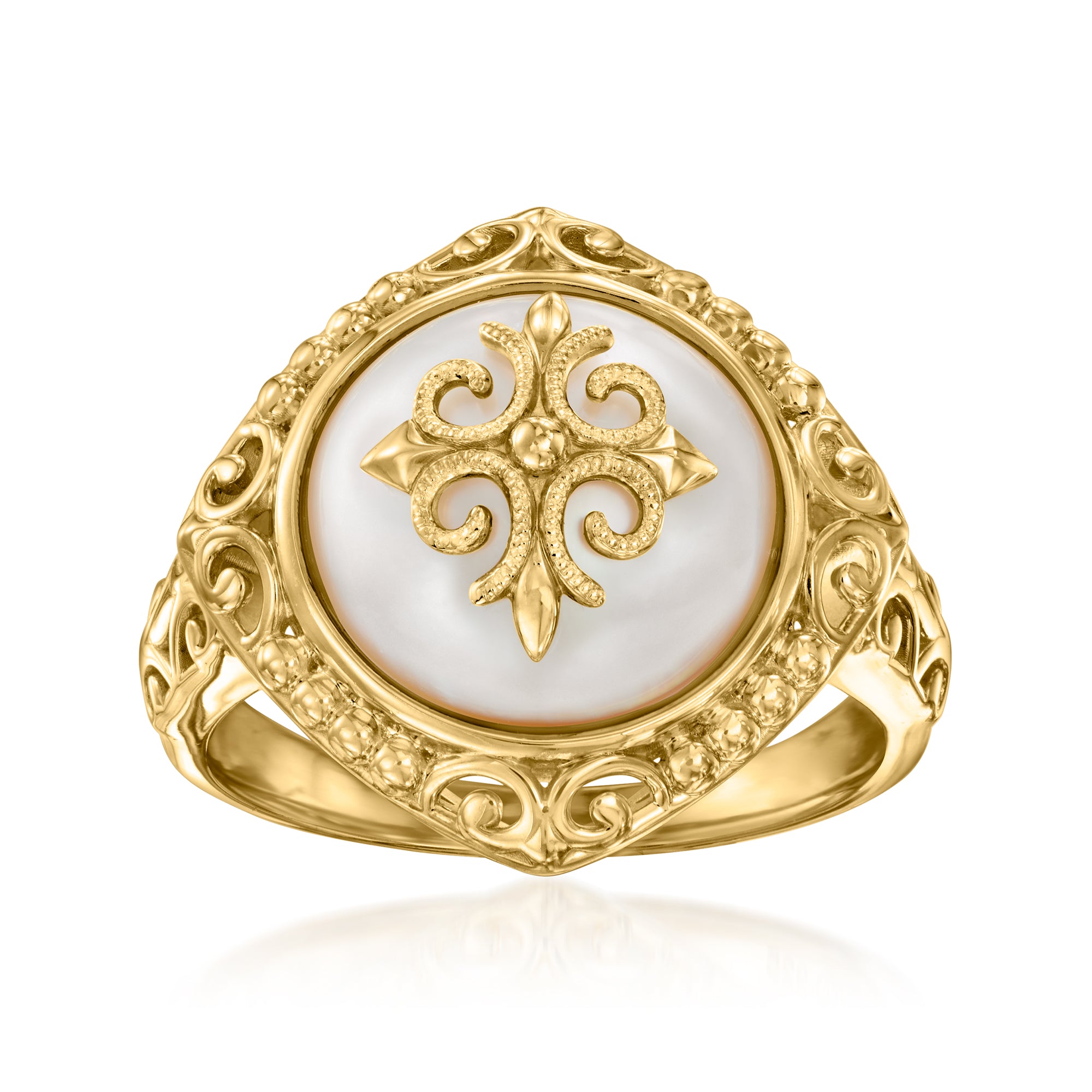 Shop Ross-simons 12-12.5mm Cultured Mabe Pearl Filigree Ring In 18kt Gold Over Sterling