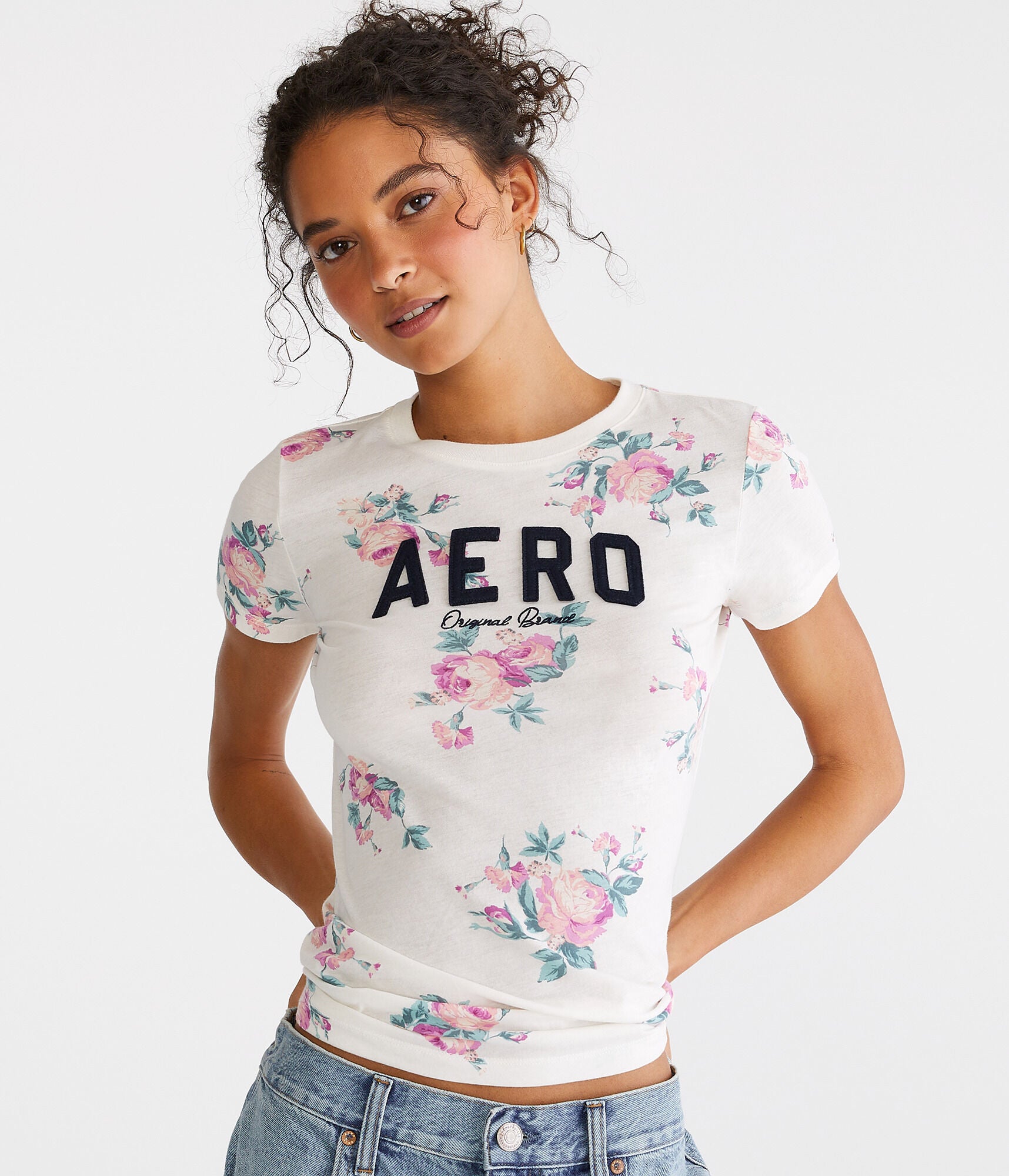 Shop Aéropostale Allover Floral Appliqué Graphic Tee In Multi