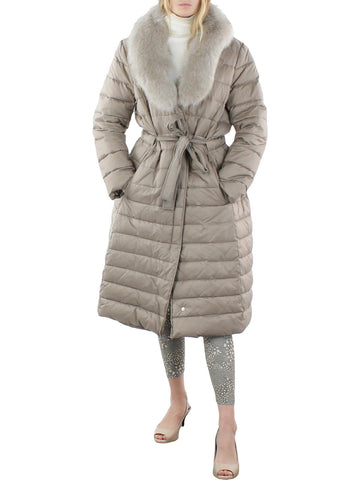 Tahari womens faux fur trim cold weather quilted coat