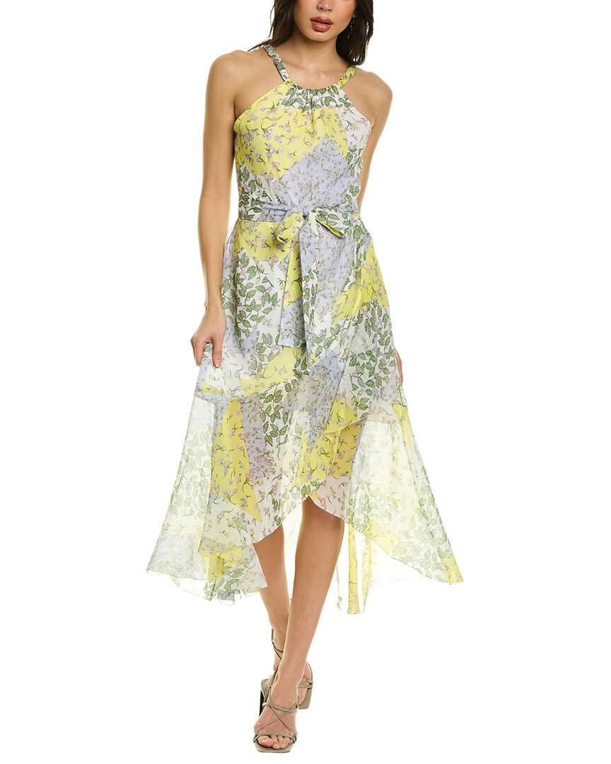 ELIE TAHARI Elie Tahari Halter Patchwork Silk Midi Dress