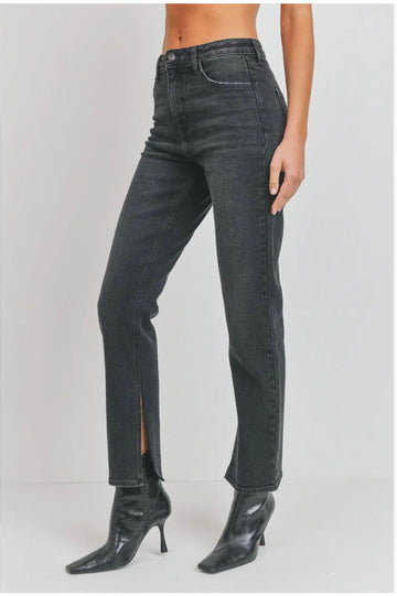 Just Black Denim long-line slim slit straight in black