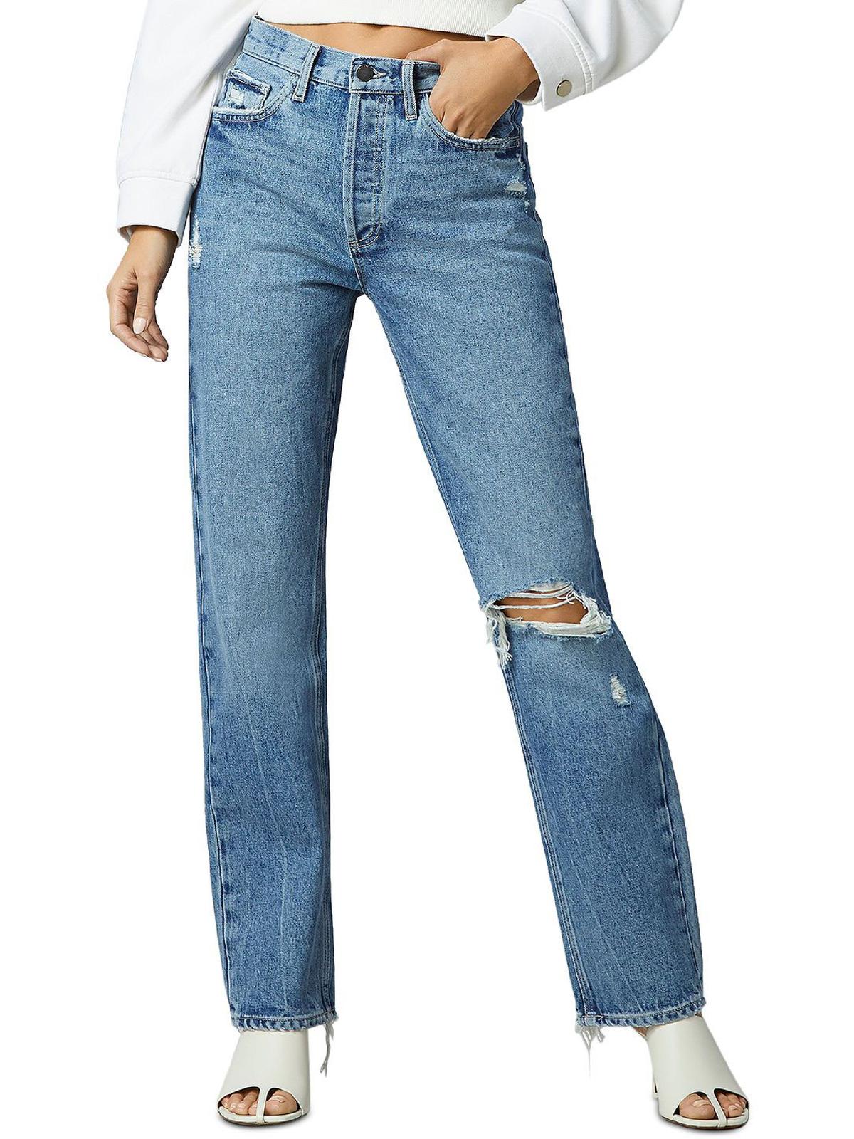 DL1961 Emilie Womens Distressed Button Fly Straight Leg Jeans