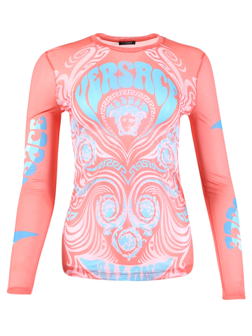 Shop Versace Medusa Music Long Sleeve Top In Pink