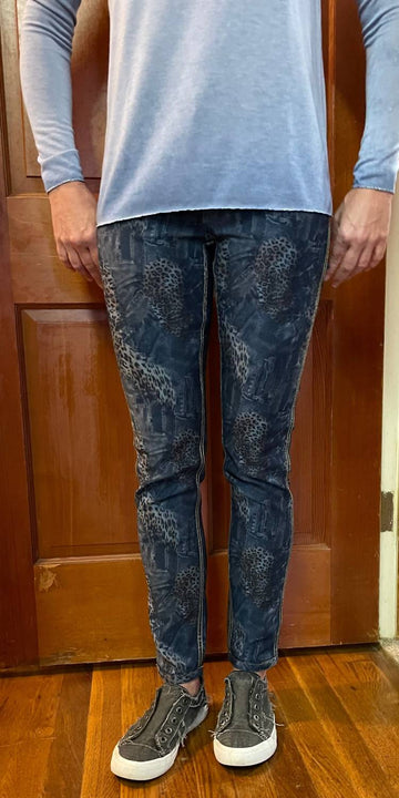 Tempo Paris reversible denim jean in leopard print