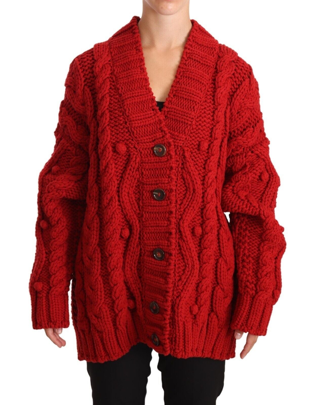 DOLCE & GABBANA Dolce & Gabbana  V-neck Wool Knit Button Cardigan Women's Sweater