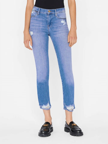 Frame le high straight jeans in laskey rips