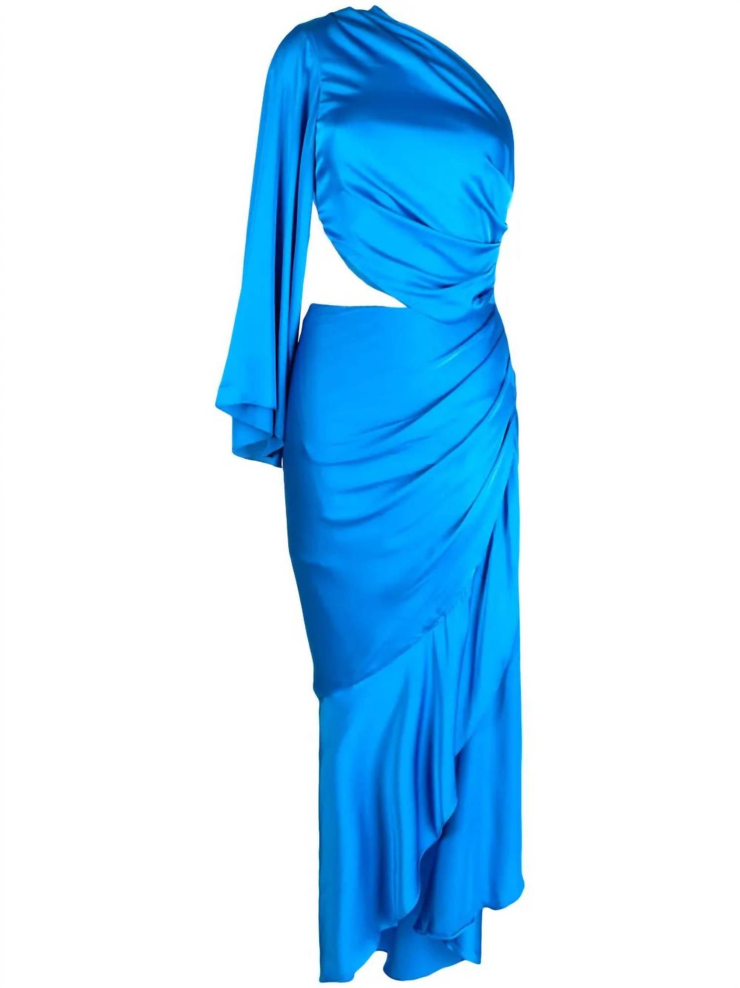 PATBO Women's One Shoulder Draped Asymmetric Satin Maxi Dress In Cobalt